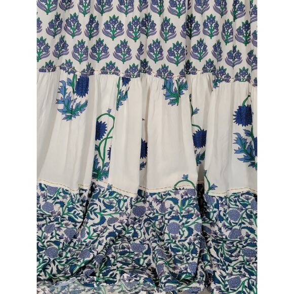 Chelsea & Theodore Split Neck Boho‎ Midi Dress Blue Floral Block Print - Picture 10 of 14